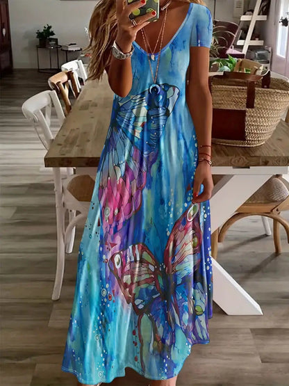 Robe longue Amelie Morin à imprimé papillon bohème
