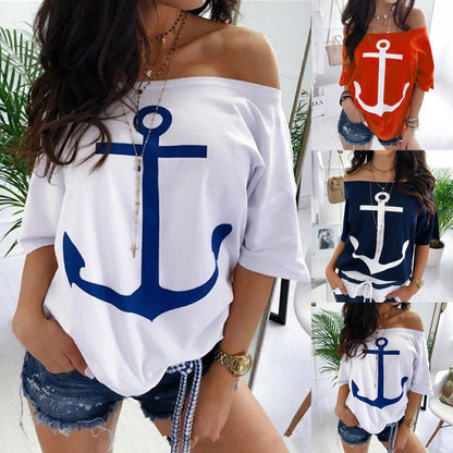 Nautical Anchor Off-Shoulder Top by Elizabeth Ainsley