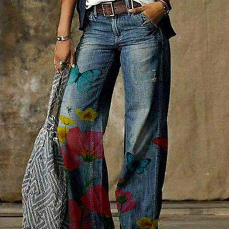 Artistic Floral Wide Leg Pants by Elizabeth Ainsley