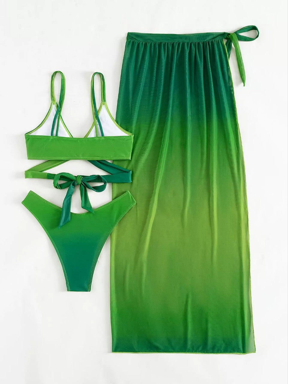 Ensemble bikini trois pièces Amelie Morin vert dégradé