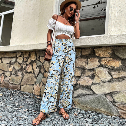 Pantalon droit à imprimé floral par Amélie Morin