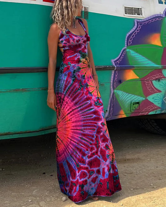 Robe maxi dos nu à motifs géométriques vibrants Amelie Morin