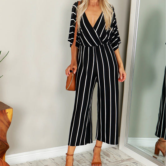 Chic Striped Elizabeth Ainsley Wide-Leg Jumpsuit