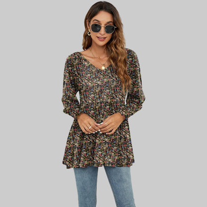 Top à manches bouffantes et col en V à imprimé floral par Amélie Morin