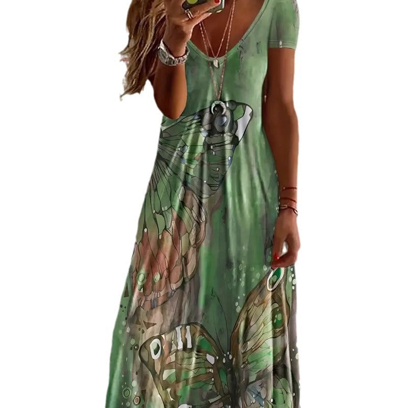 Robe longue Amelie Morin à imprimé papillon bohème