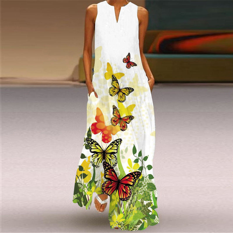 Robe maxi imprimée éclatante sans manches Amélie Morin