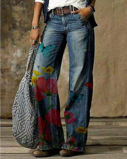 Pantalon large à motif floral artistique par Amélie Morin