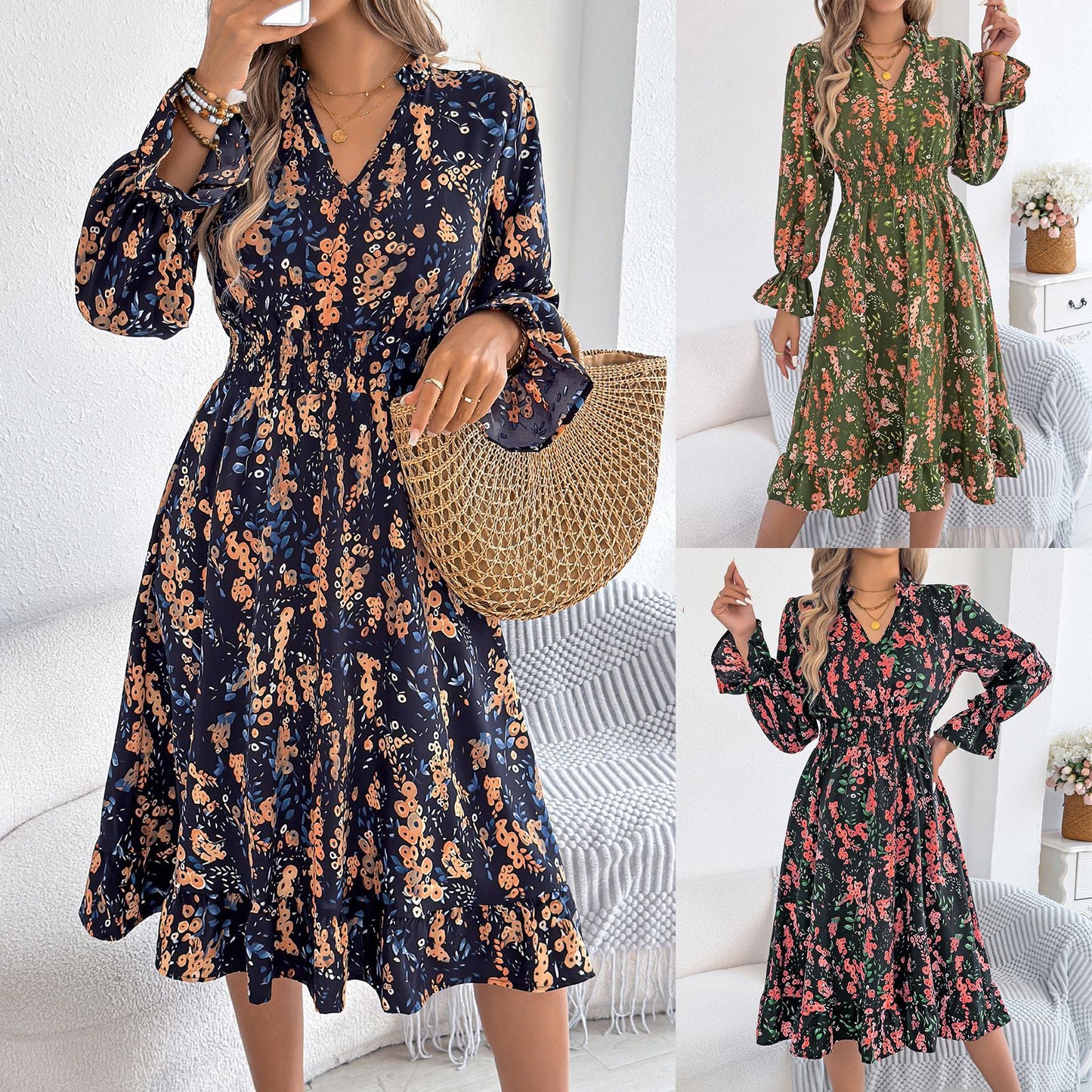 Floral Bell Sleeve Elizabeth Ainsley Midi Dress