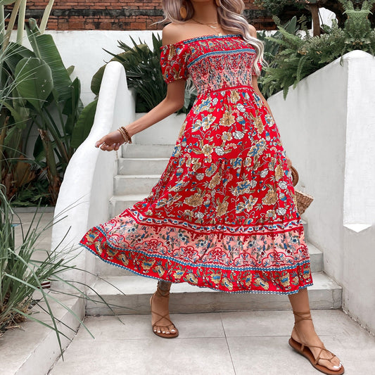 Robe midi bohème fleurie Amelie Morin à épaules dénudées