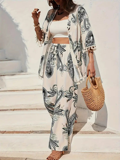 Ensemble cardigan et pantalon imprimé chic Amélie Morin