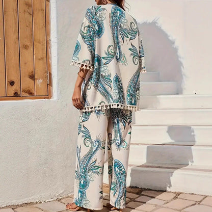Ensemble cardigan et pantalon imprimé chic Amélie Morin