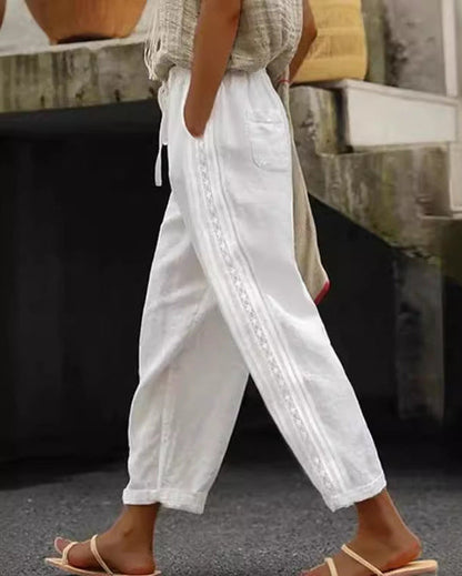 Pantalon court élégant en coton et lin Amélie Morin