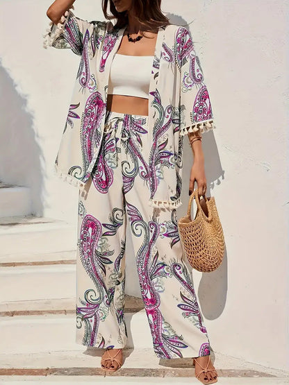 Ensemble cardigan et pantalon imprimé chic Amélie Morin