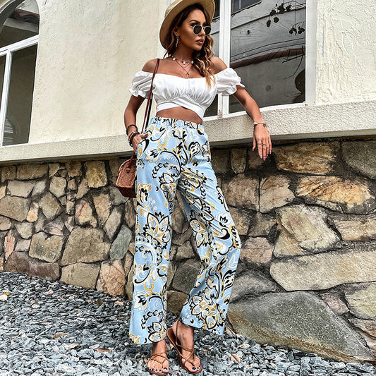 Pantalon droit à imprimé floral par Amélie Morin