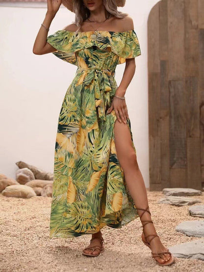 Élégante robe longue fleurie à volants Amelie Morin