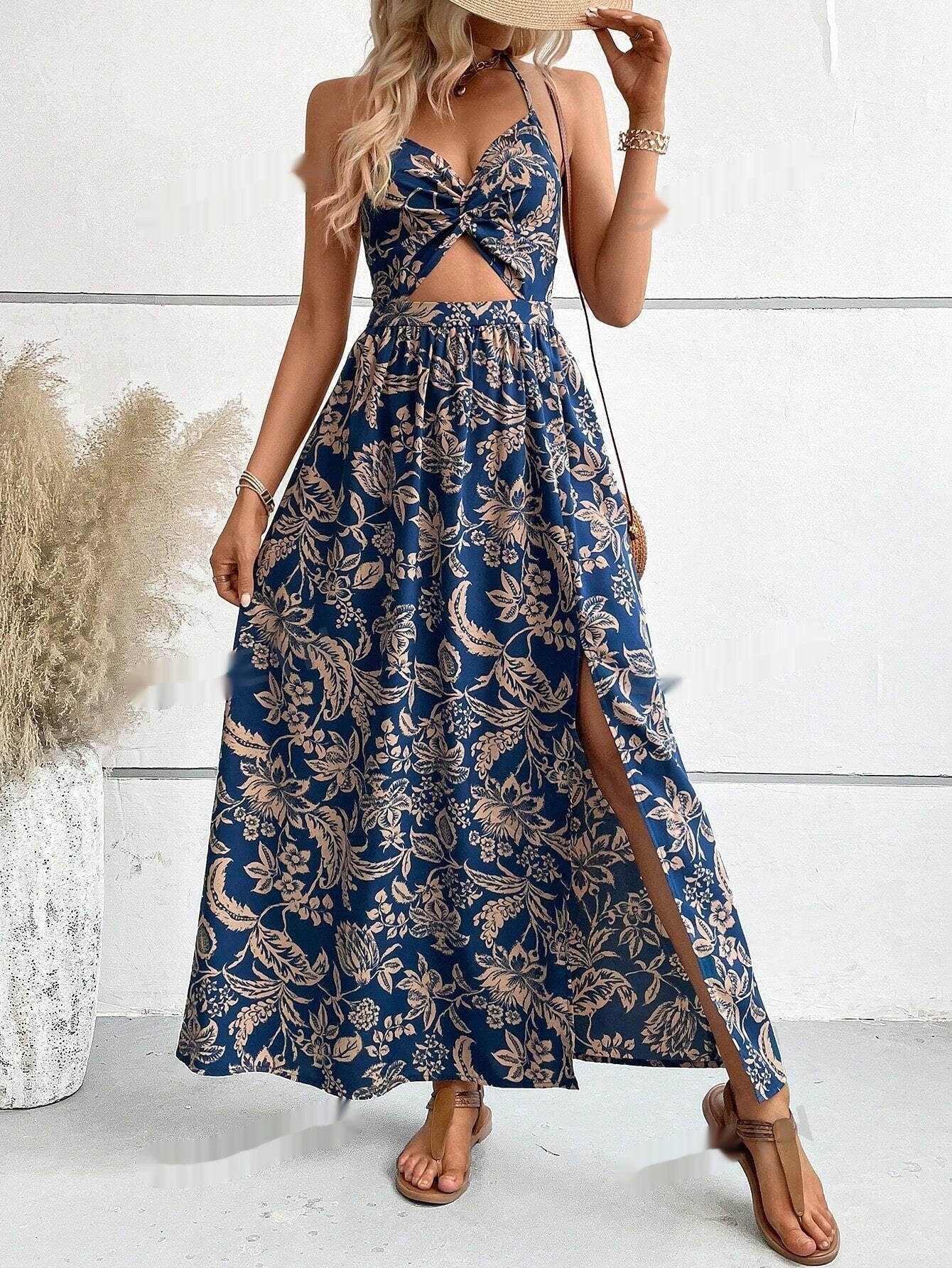 Robe midi plissée chic à col halter Amelie Morin
