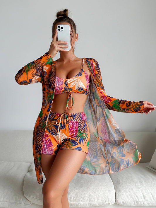 Ensemble bikini trois pièces Amélie Morin à imprimé vibrant