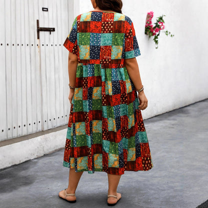 Robe longue d'été Amélie Morin à patchwork vibrant
