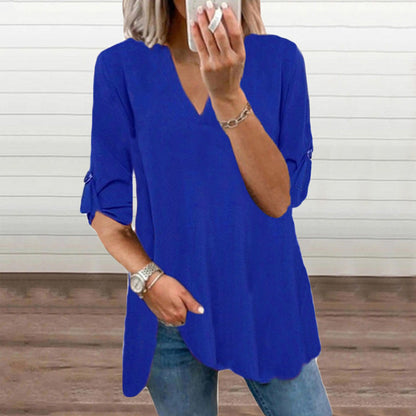 Chic V-Neck Loose Chiffon Top by Elizabeth Ainsley
