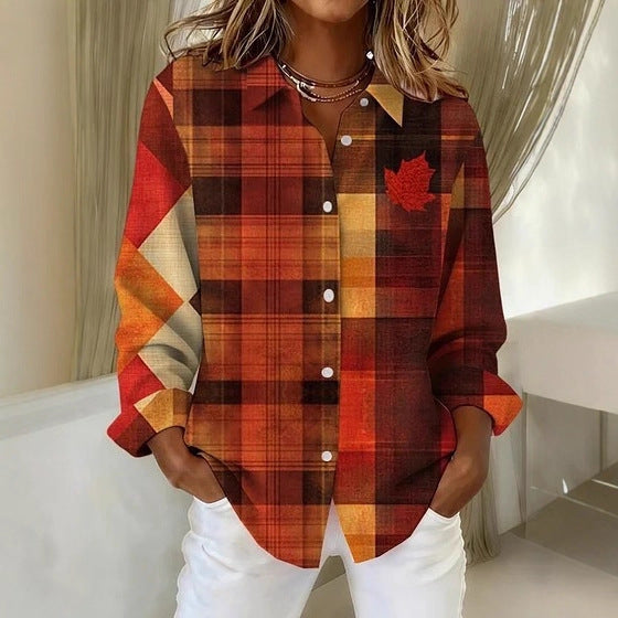 Plaid Colorblock Elizabeth Ainsley Long Sleeve Blouse