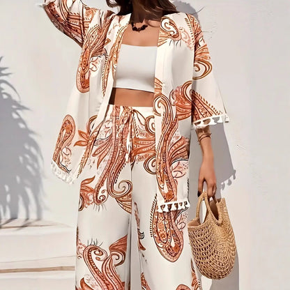 Ensemble cardigan et pantalon imprimé chic Amélie Morin