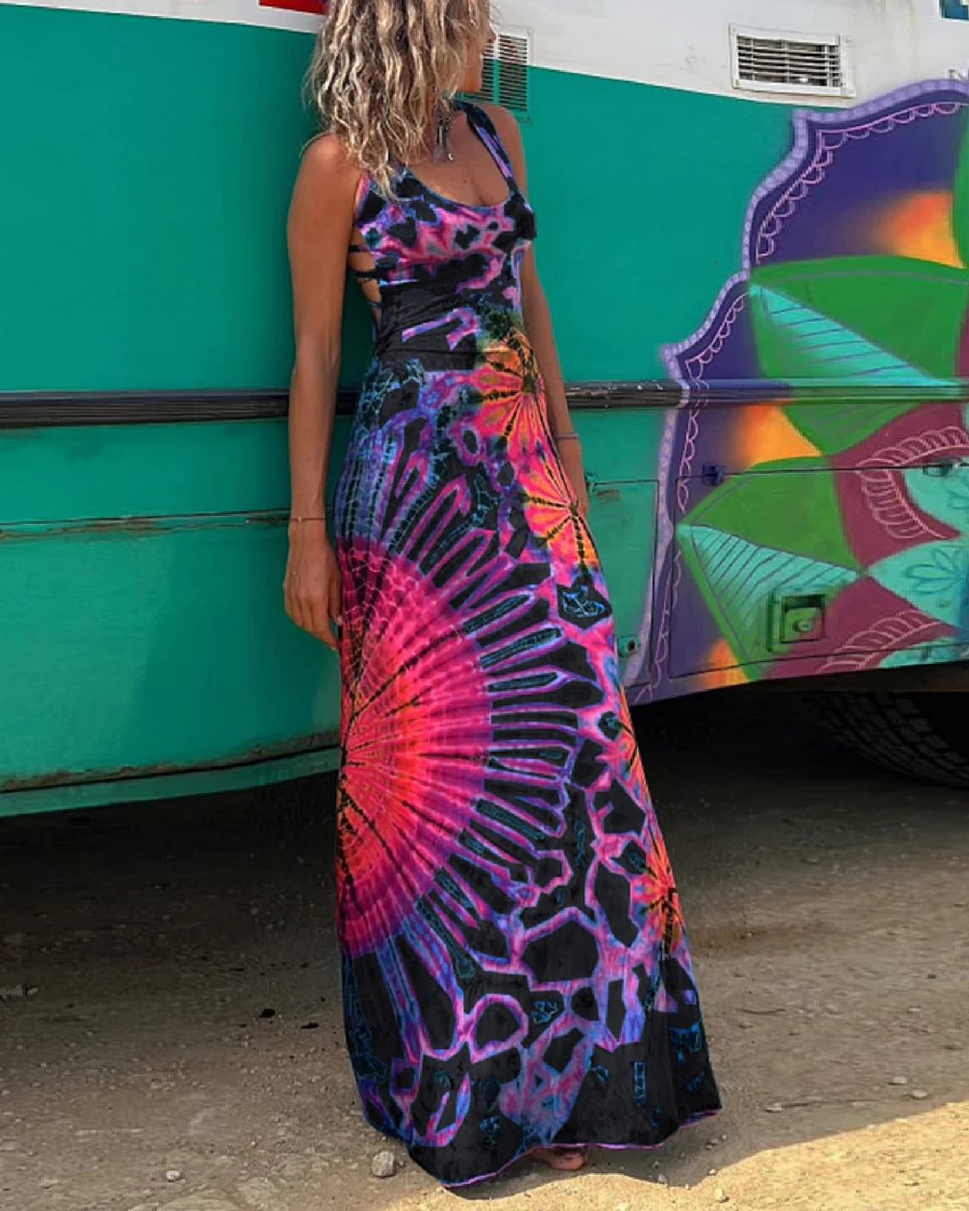 Robe maxi dos nu à motifs géométriques vibrants Amelie Morin