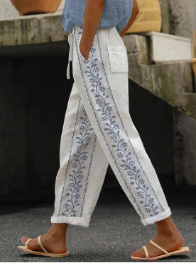 Pantalon court élégant en coton et lin Amélie Morin