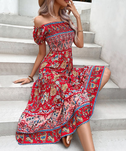 Robe midi bohème fleurie Amelie Morin à épaules dénudées
