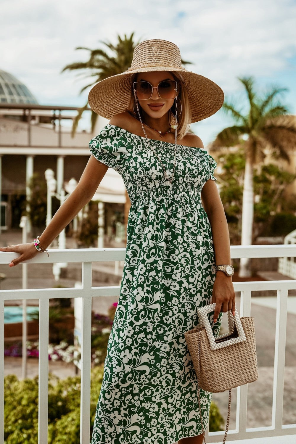 Robe d'été bohème à épaules dénudées Amelie Morin imprimée
