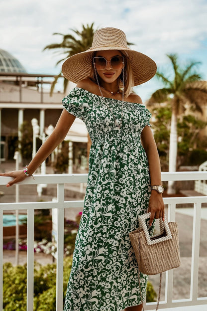 Robe d'été bohème à épaules dénudées Amelie Morin imprimée