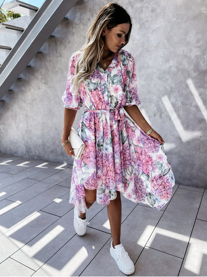 Robe midi asymétrique à imprimé floral Amélie Morin
