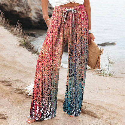Pantalon large pour femme Amelie Morin à motif botanique bohème