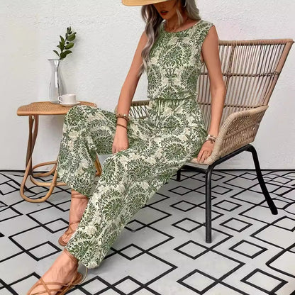 Ensemble débardeur imprimé et pantalon large pour femme