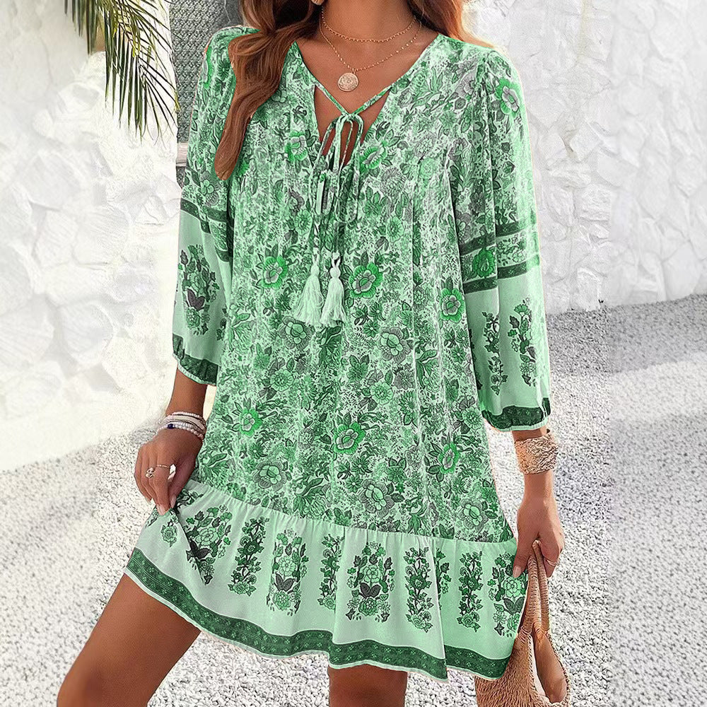Robe midi bohème à fleurs Amelie Morin à col en V