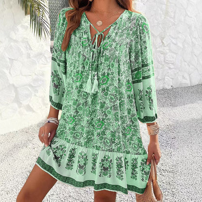 Robe midi bohème à fleurs Amelie Morin à col en V