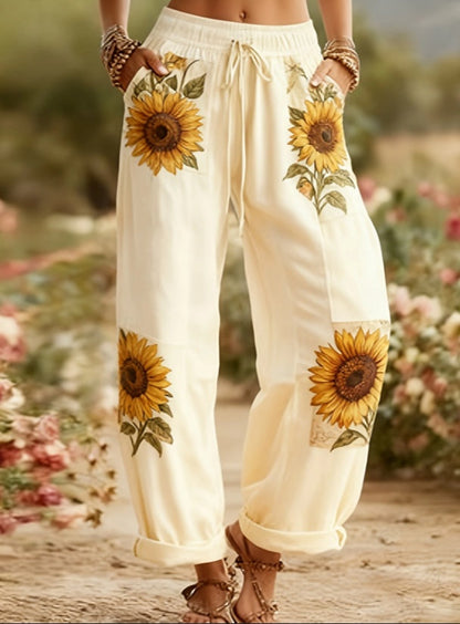 Boho Sunflower Elizabeth Ainsley Floral Lantern Pants