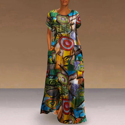 Vibrant Print Elizabeth Ainsley Swing Maxi Dress