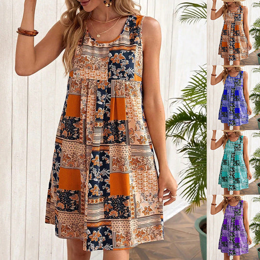 Printed A-Line Sleeveless Dress by Elizabeth Ainsley