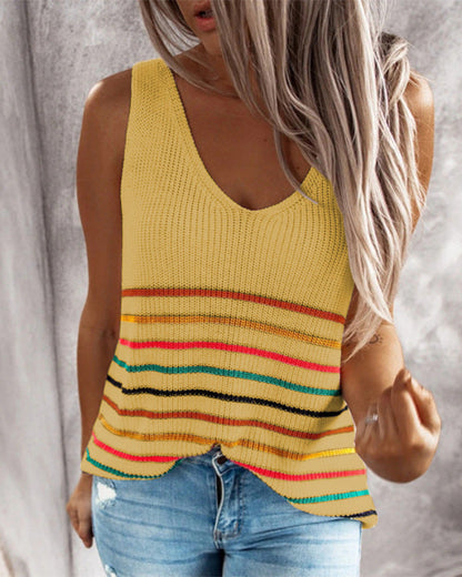 Gilet en maille à rayures multicolores par Amélie Morin