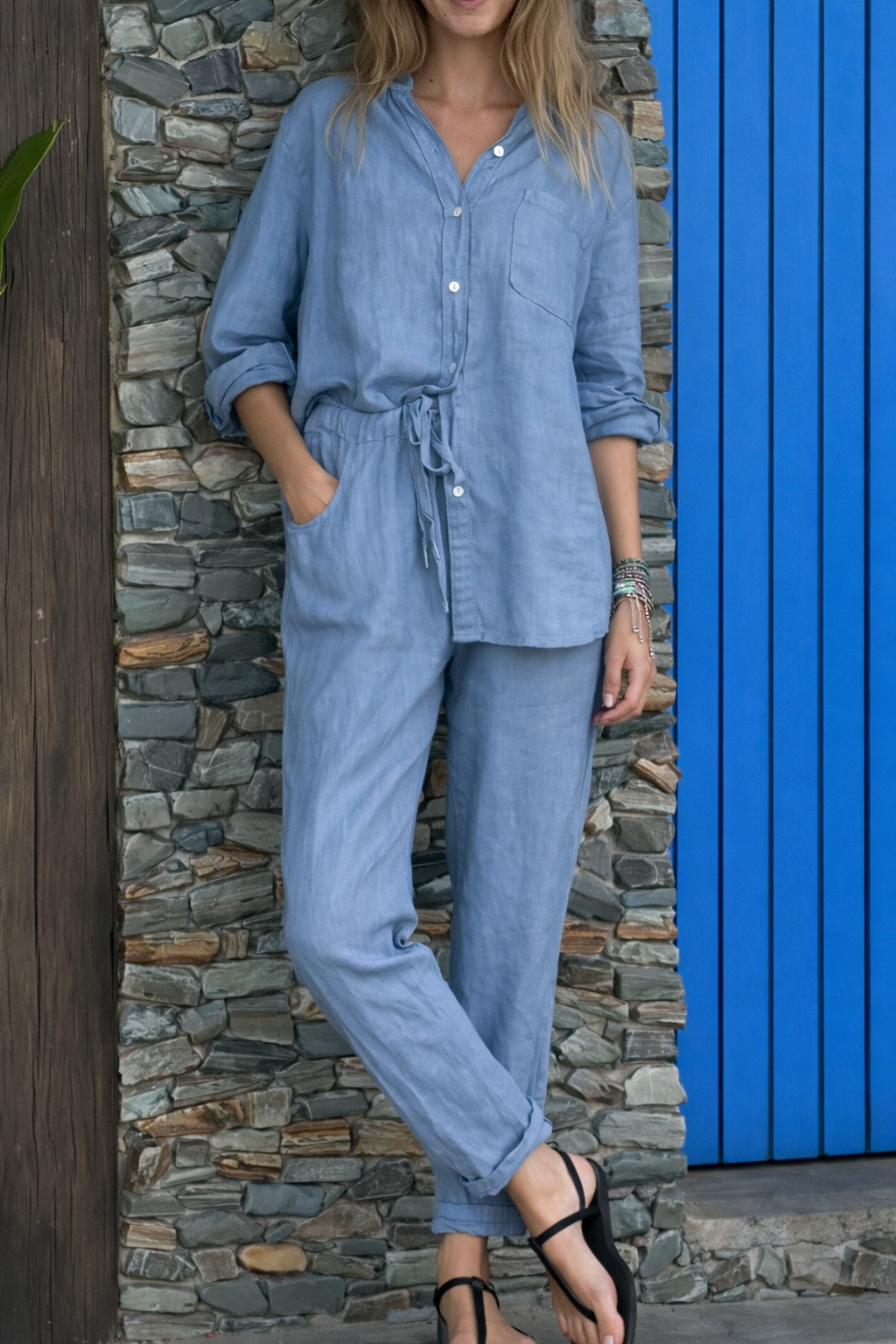 Ensemble chic en coton et lin Amelie Morin, pantalon taille haute