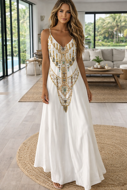 Robe maxi taille haute à imprimé carte chic Amélie Morin