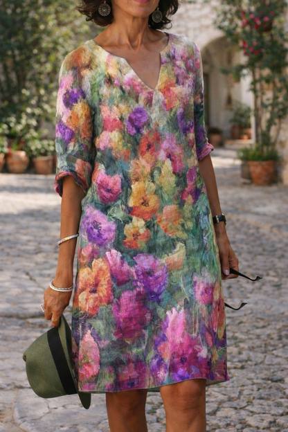 Robe imprimée à col en V aux couleurs vives signée Amélie Morin
