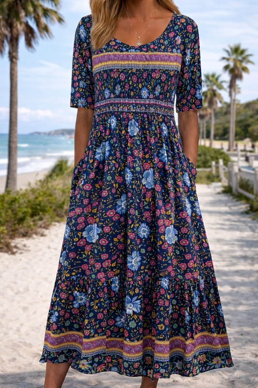 Robe midi d'été bohème à fleurs Amélie Morin