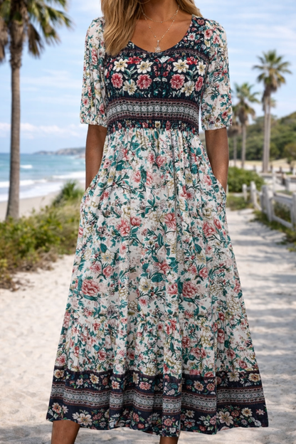 Robe midi d'été bohème à fleurs Amélie Morin