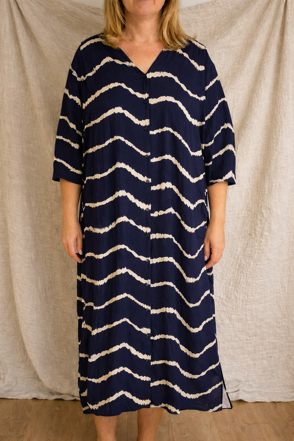 Robe cardigan d'été rétro marine Amelie Morin