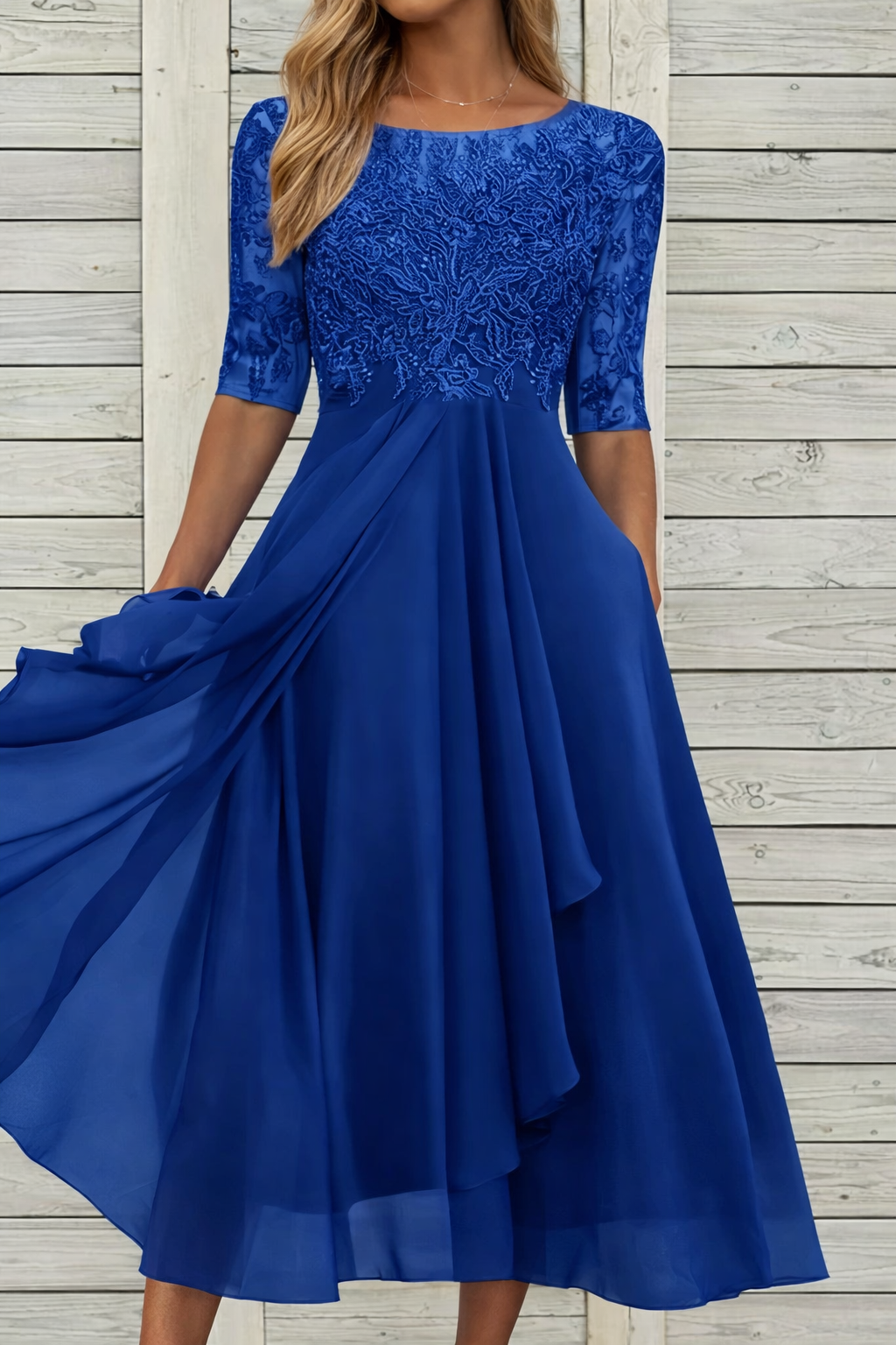 Élégante robe de soirée midi en dentelle Amélie Morin