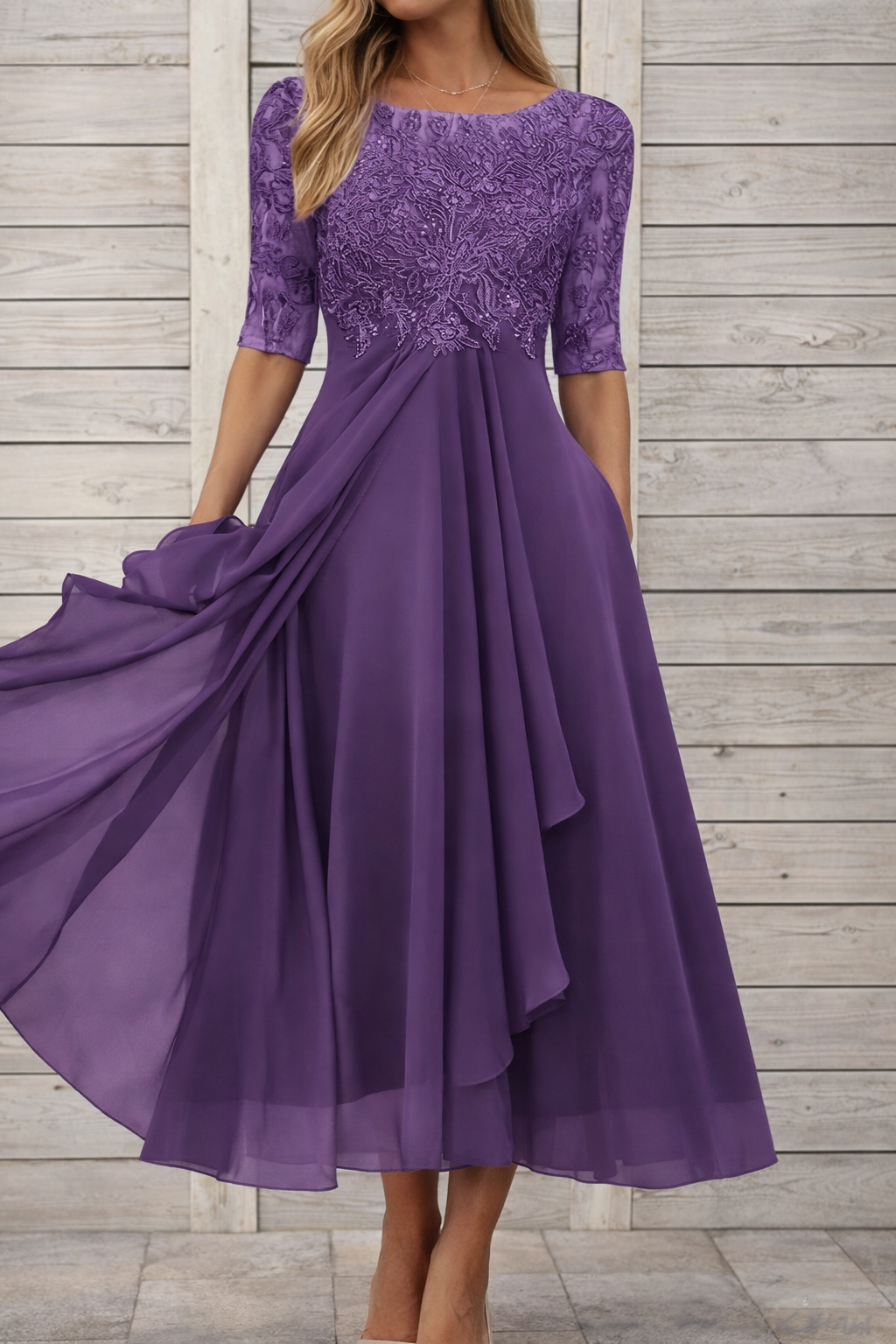 Élégante robe de soirée midi en dentelle Amélie Morin