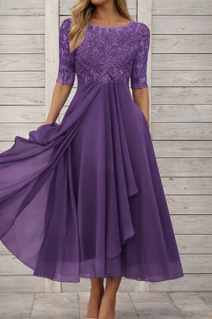 Élégante robe de soirée midi en dentelle Amélie Morin