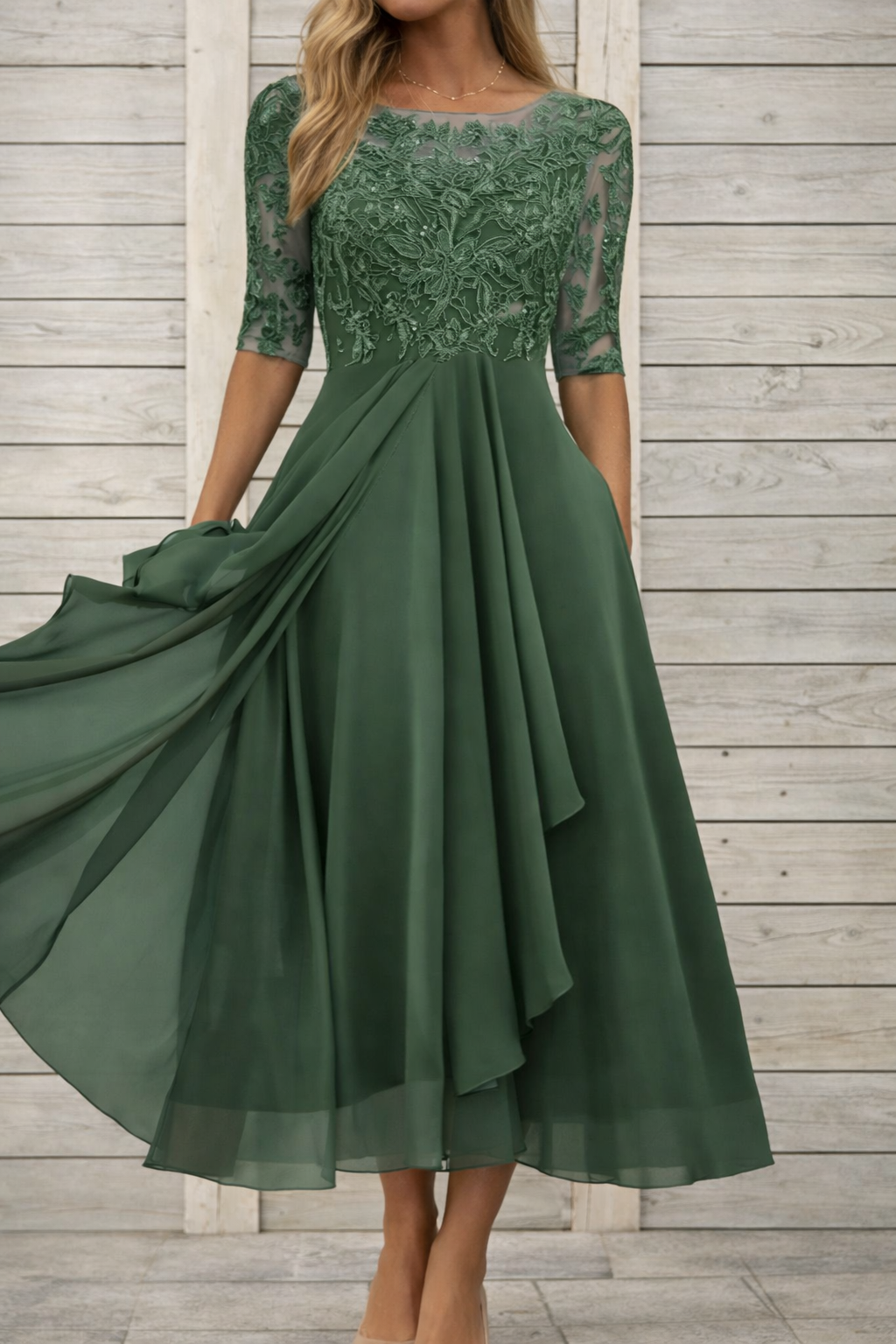 Élégante robe de soirée midi en dentelle Amélie Morin