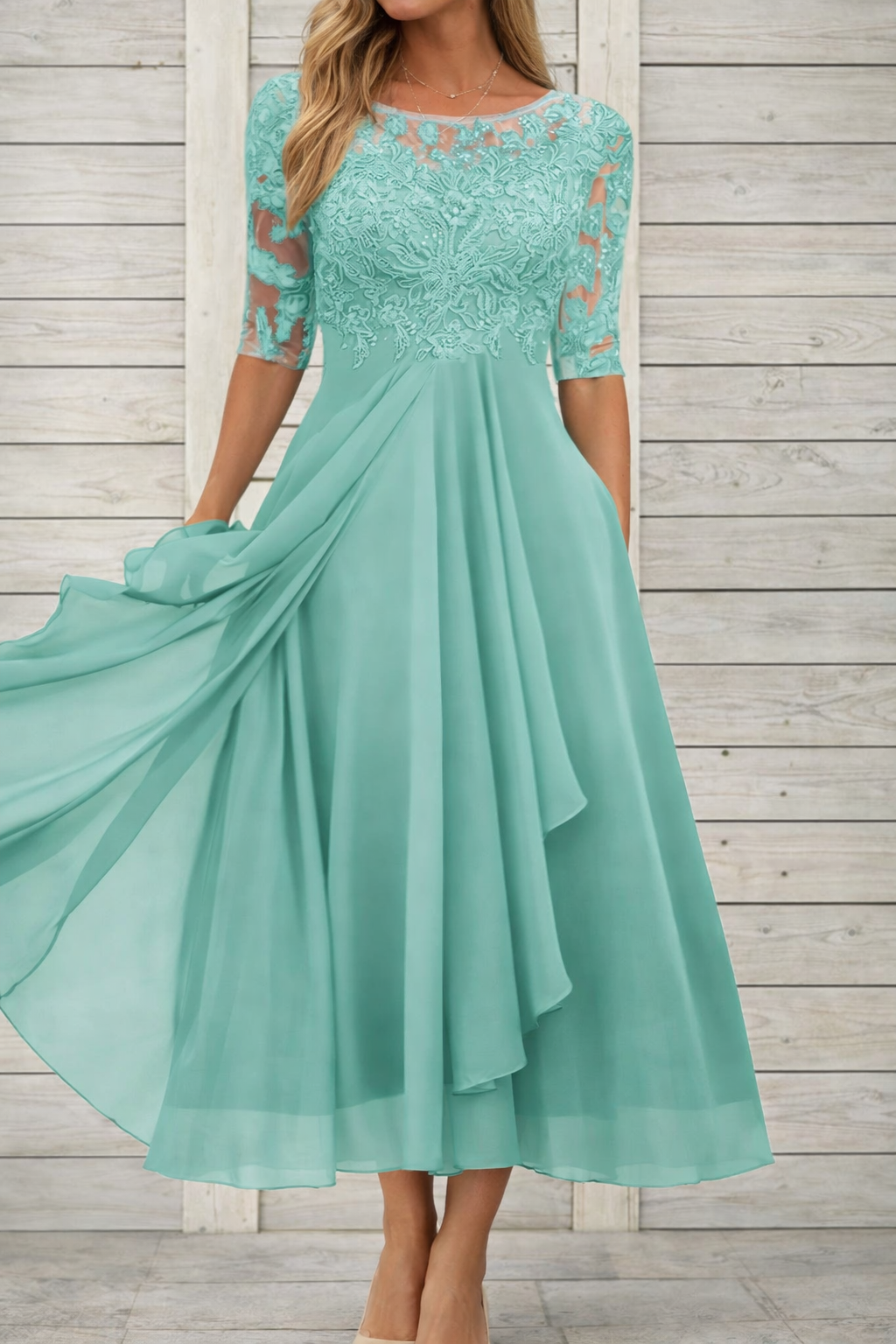 Élégante robe de soirée midi en dentelle Amélie Morin